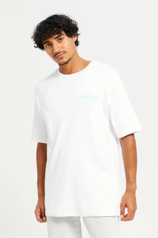 Men White Back Print Lounge Shirt sold by Redtag