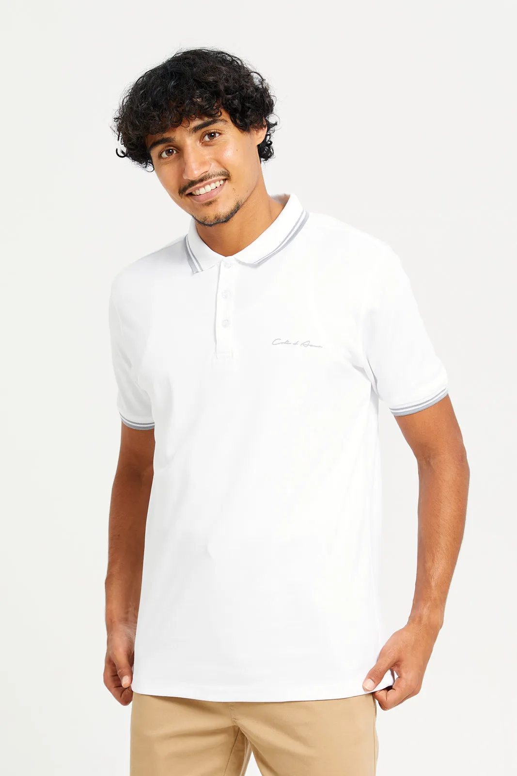 Men White Collared Polo Shirt sold by Redtag