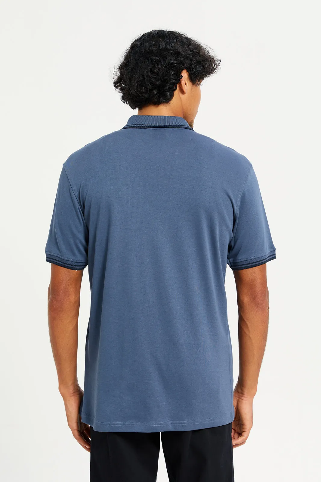 Men Blue Printed Polo Shirt sold by Redtag product image thumbnail 3