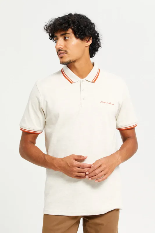 Men Beige Collared Polo Shirt sold by Redtag