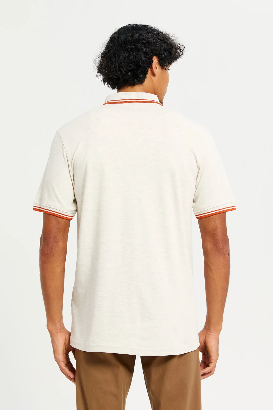 Men Beige Collared Polo Shirt sold by Redtag product image thumbnail 3