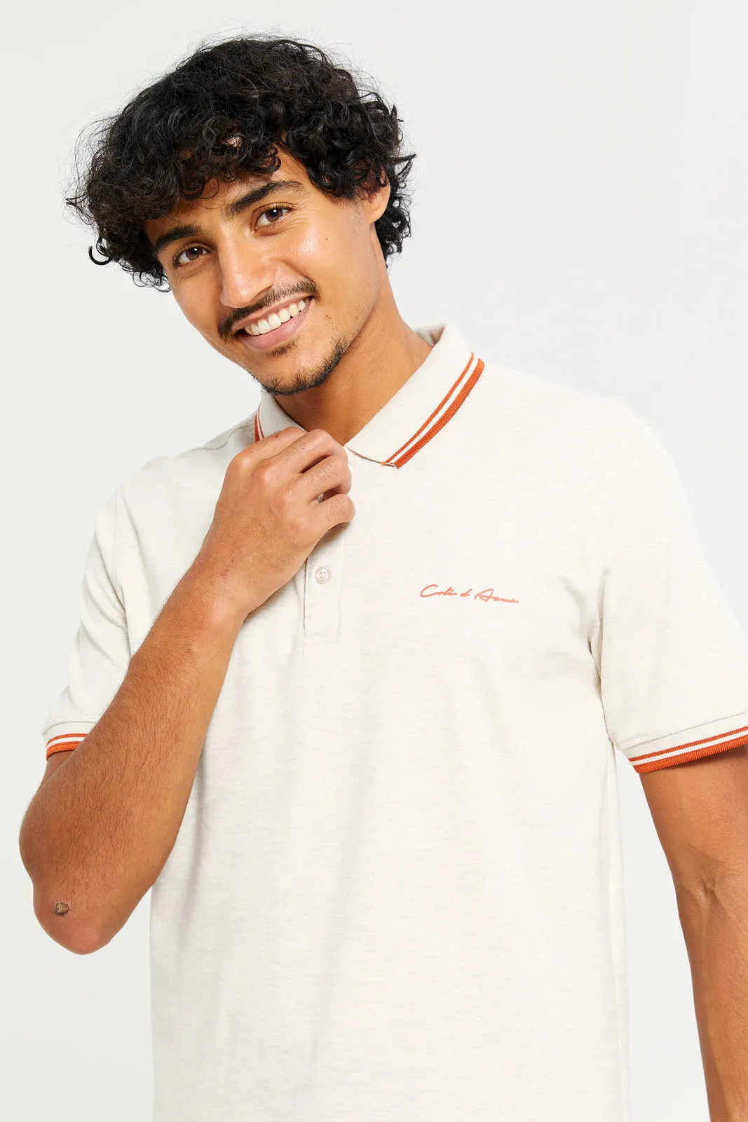 Men Beige Collared Polo Shirt sold by Redtag product image thumbnail 4