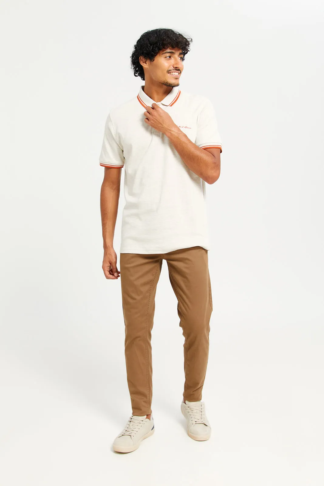 Men Beige Collared Polo Shirt sold by Redtag product image thumbnail 2