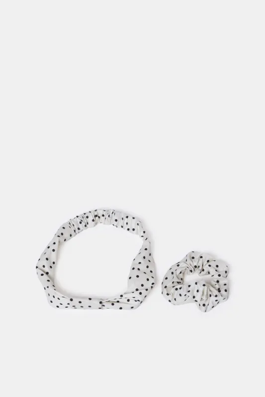 Women White Printed Hair Accessory Set (2 Piece) sold by Redtag