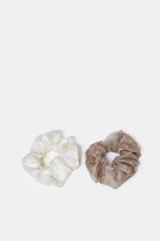Women White And Brown Hair Scrunchy (2 Piece) sold by Redtag