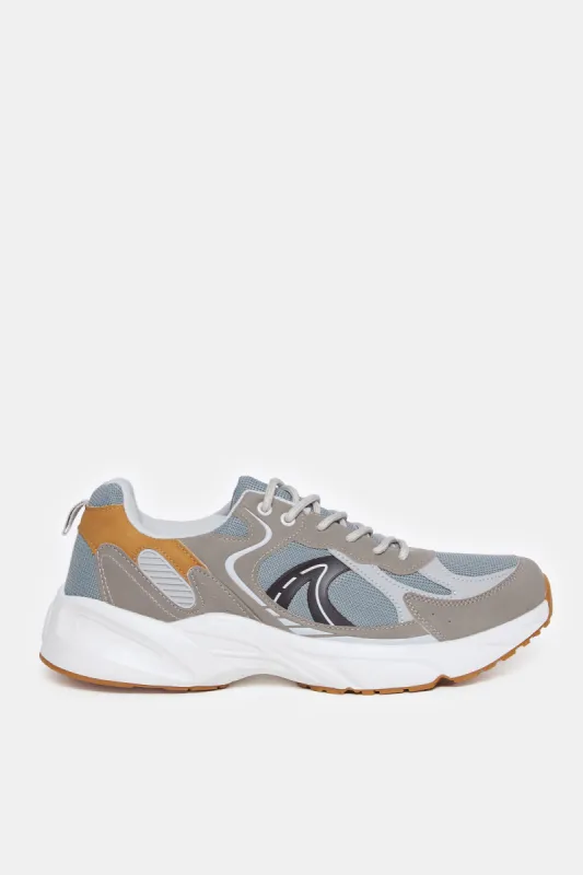 Men Grey Material Block Sneakers sold by Redtag