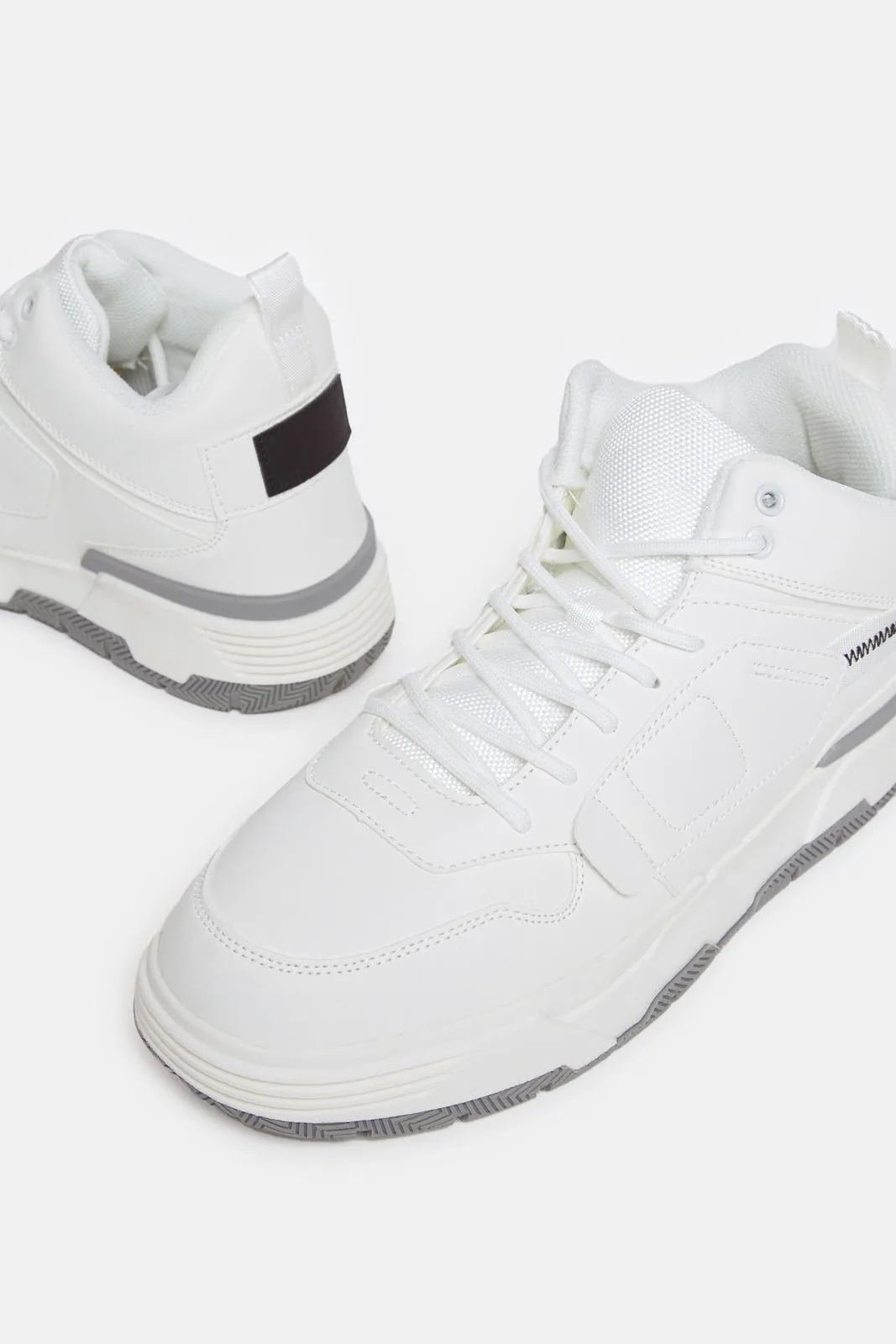 Men White Overlayed High Top Sneakers sold by Redtag product image thumbnail 3