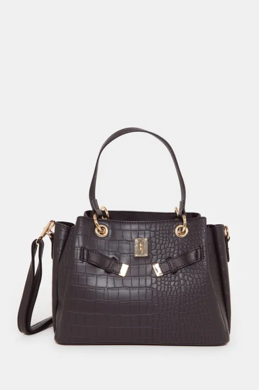 Women Textured Black Day Bag sold by Redtag