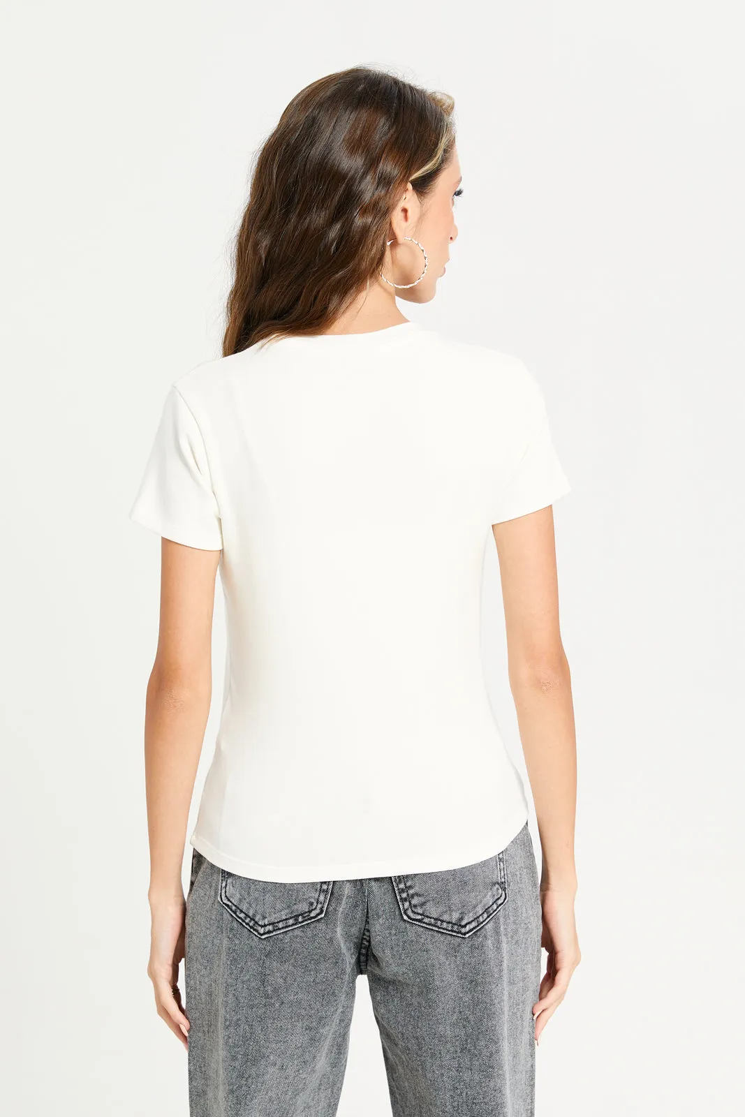 Women Ivory Rhinestone Embellished T-Shirt sold by Redtag product image thumbnail 3