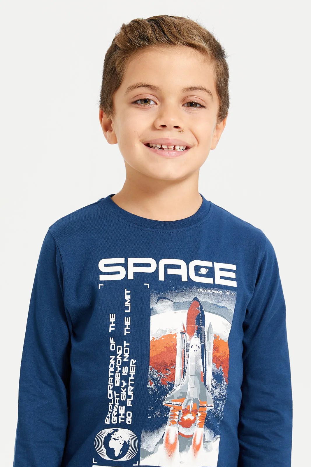 Boys Navy Space Printed Long Sleeve T-Shirt sold by Redtag product image thumbnail 4