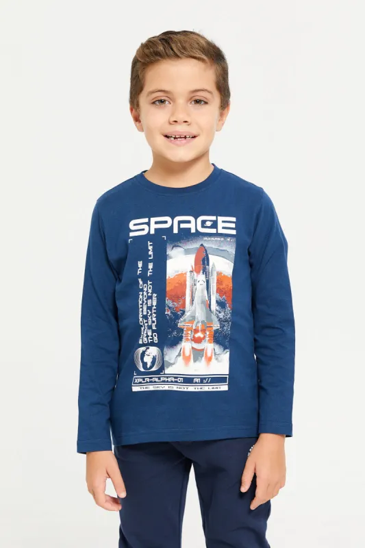 Boys Navy Space Printed Long Sleeve T-Shirt sold by Redtag