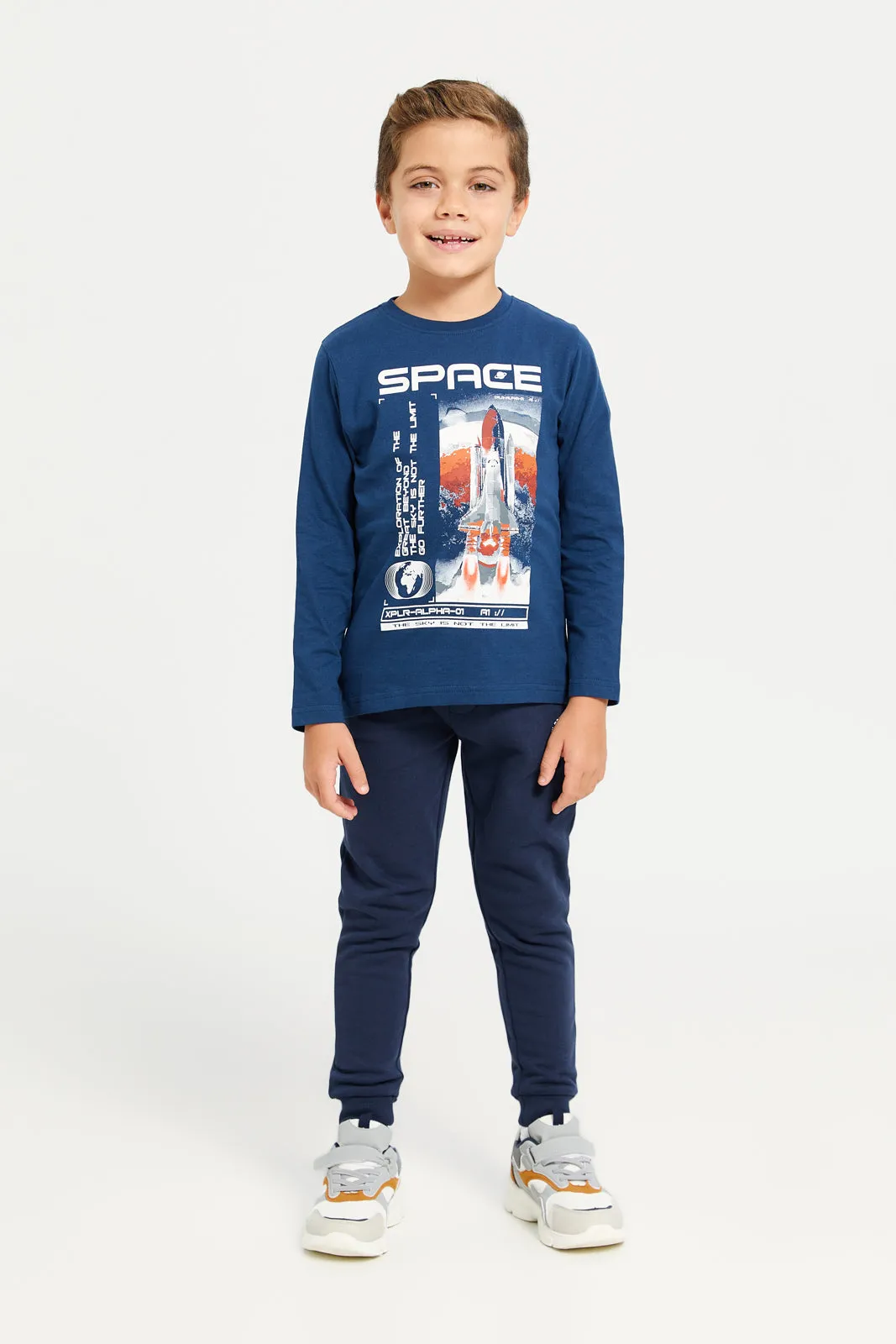 Boys Navy Space Printed Long Sleeve T-Shirt sold by Redtag product image thumbnail 2