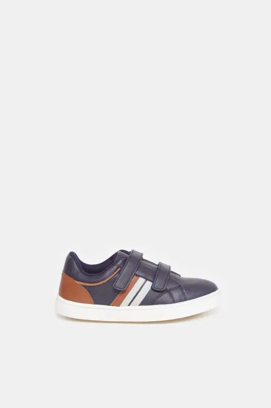 Senior Boys Navy Stripped Patch Sneakers sold by Redtag