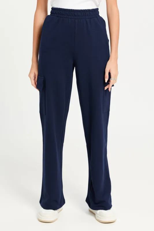 Women Navy Wide Leg Cargo Pants sold by Redtag