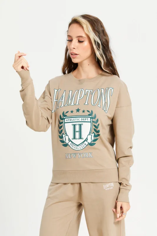 Women Brown Printed Oversized Sweatshirt sold by Redtag