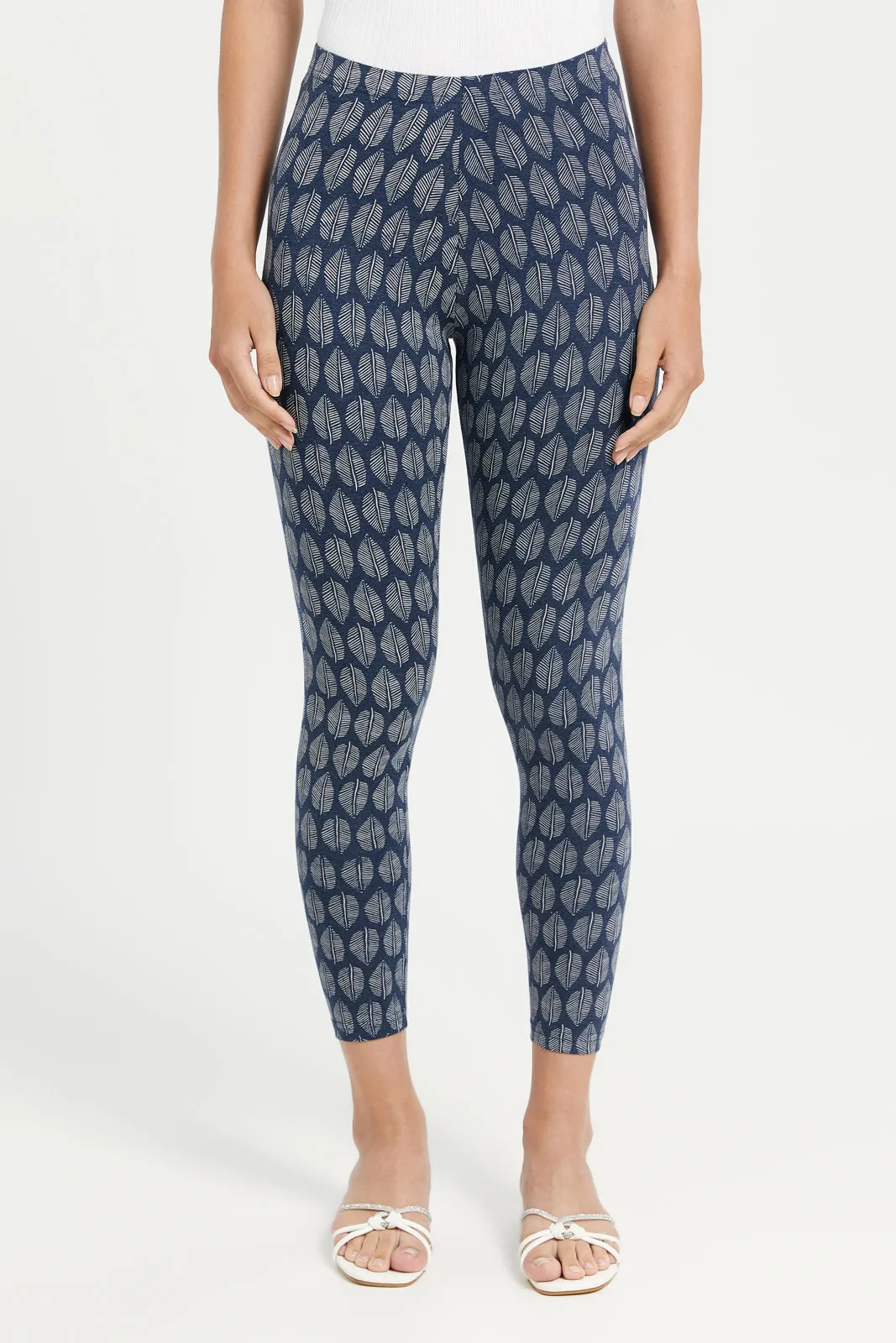 Women Navy Printed Leggings sold by Redtag