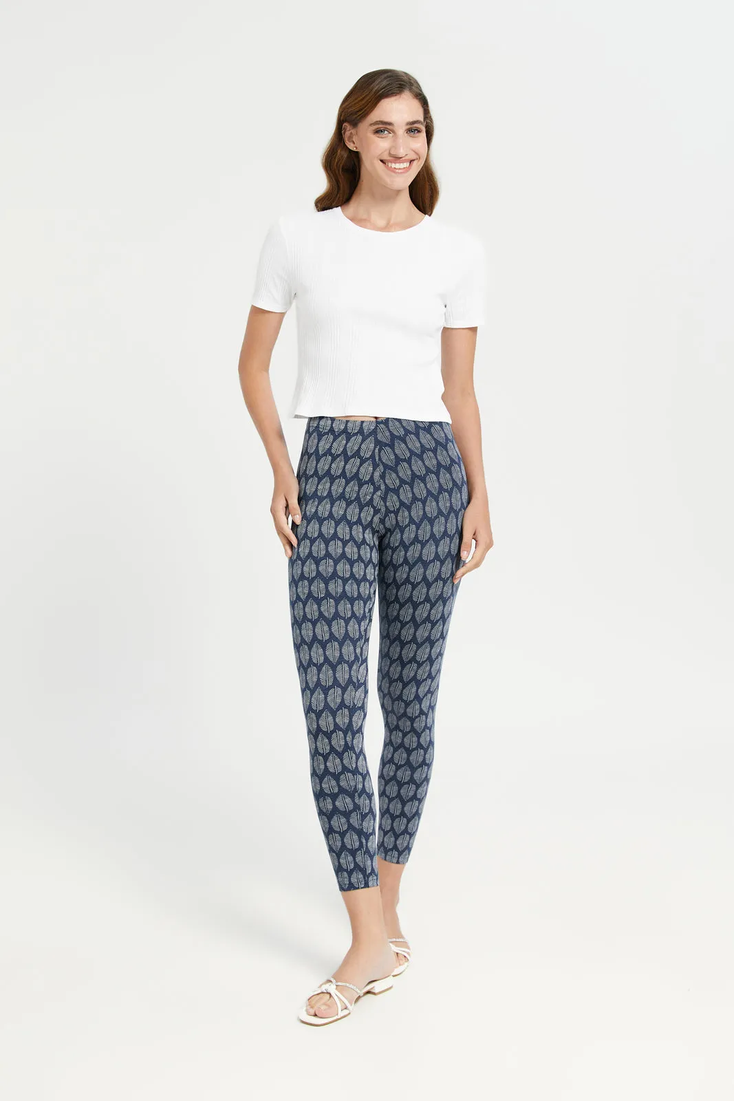 Women Navy Printed Leggings sold by Redtag product image thumbnail 2
