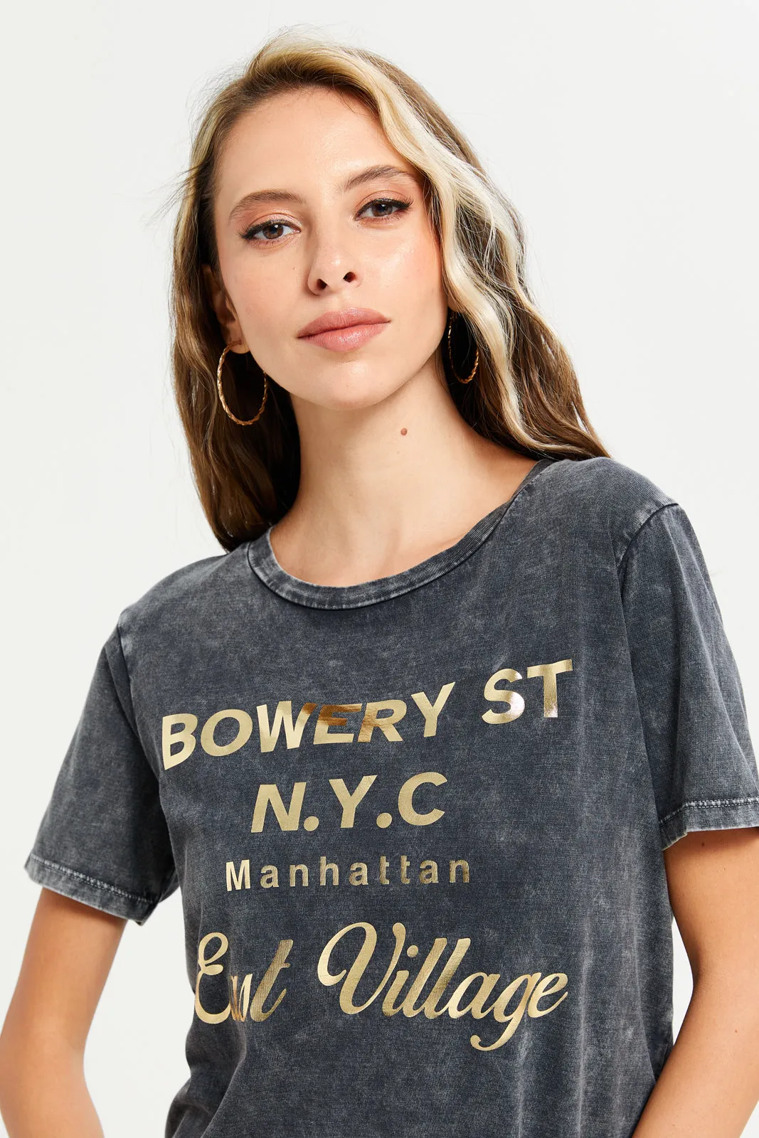 Women Charcoal Overdyed Printed T-Shirt sold by Redtag product image thumbnail 4