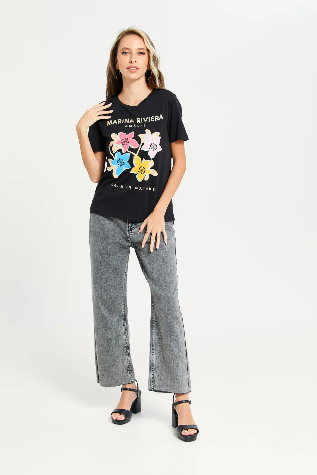 Women Black Printed T-Shirt sold by Redtag product image thumbnail 2