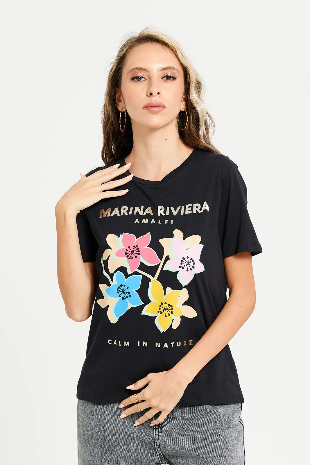 Women Black Printed T-Shirt sold by Redtag