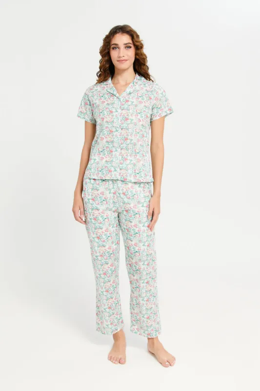Women Green Floral Print Pyjama Set (2 Piece) sold by Redtag