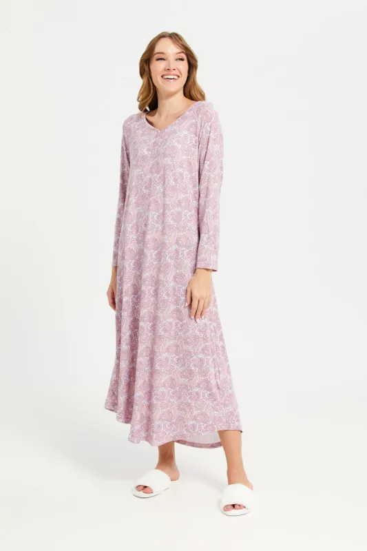 Women Pink Long Sleeves Knit Nightgown sold by Redtag