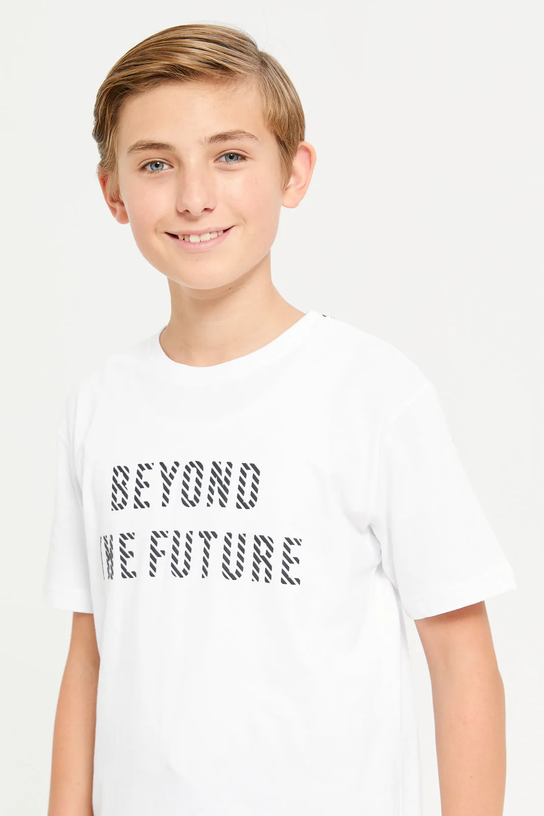 Senior Boys White Back Tape T-Shirt sold by Redtag product image thumbnail 4