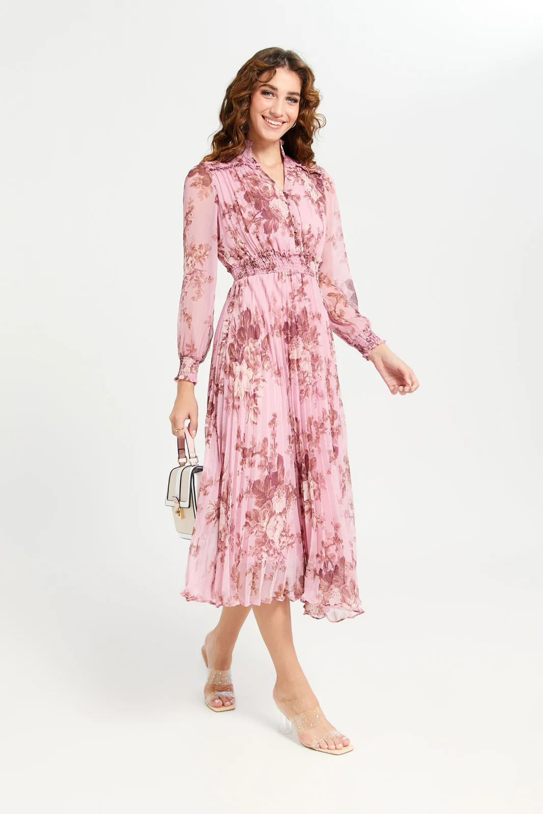 Women Pink Floral Plisse Dress sold by Redtag product image thumbnail 3