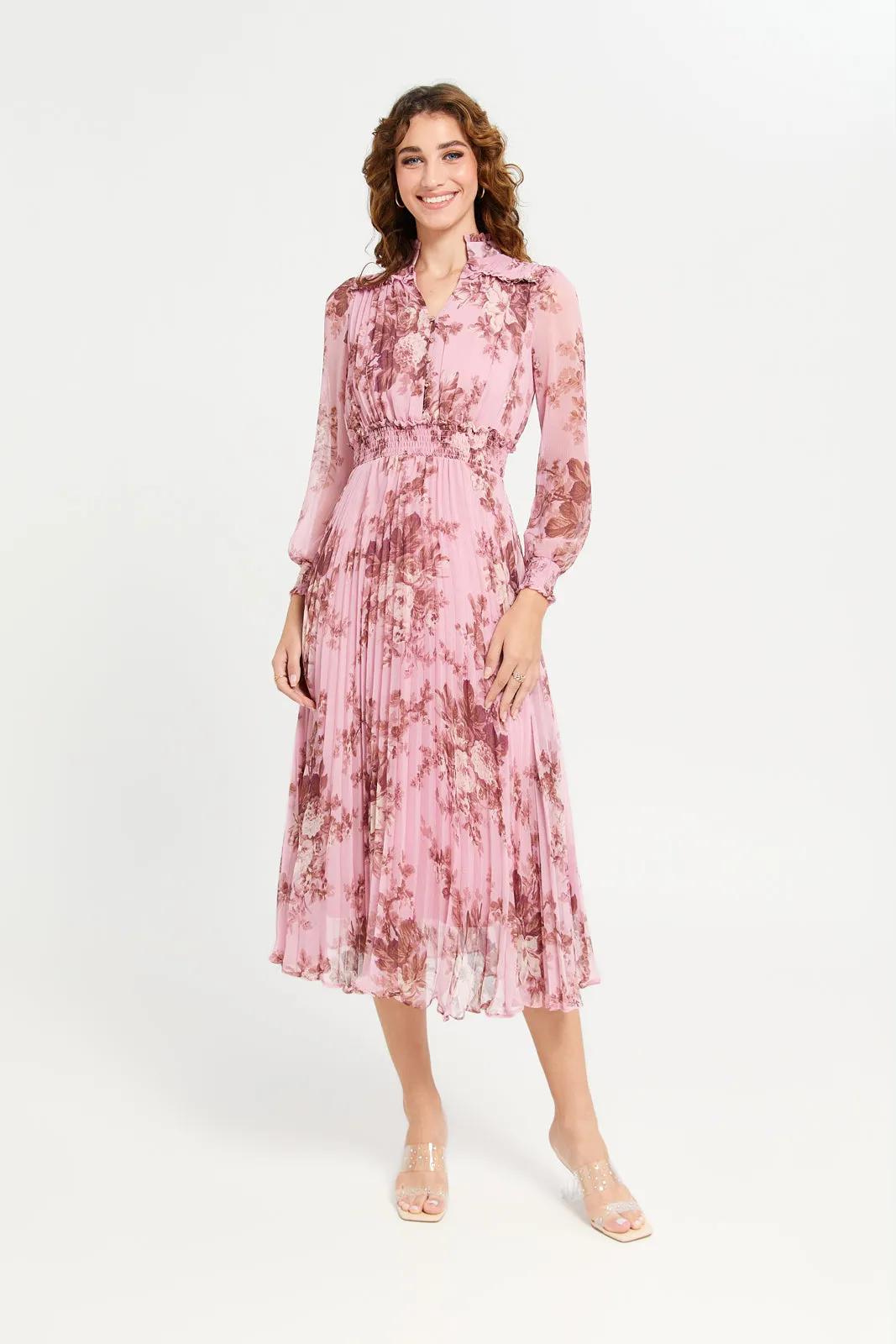 Women Pink Floral Plisse Dress sold by Redtag