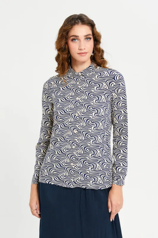 Women Beige Collared Printed Shirt sold by Redtag