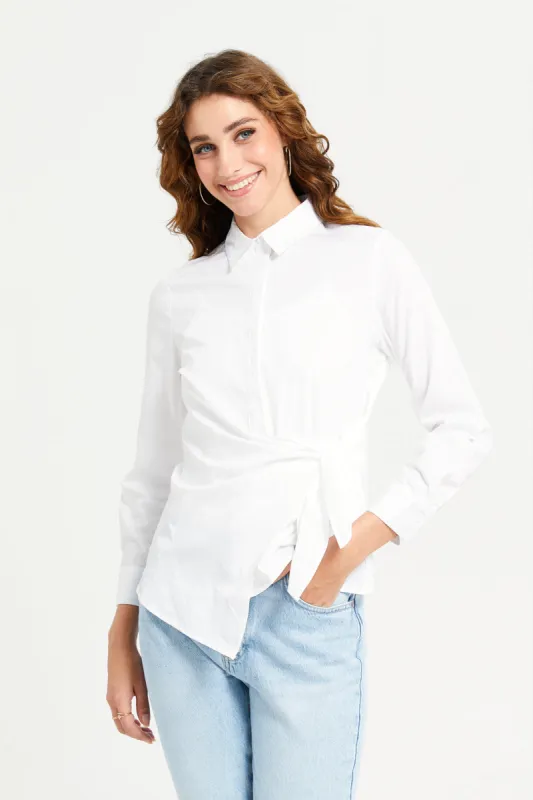 Women White Poplin Tie Shirt sold by Redtag