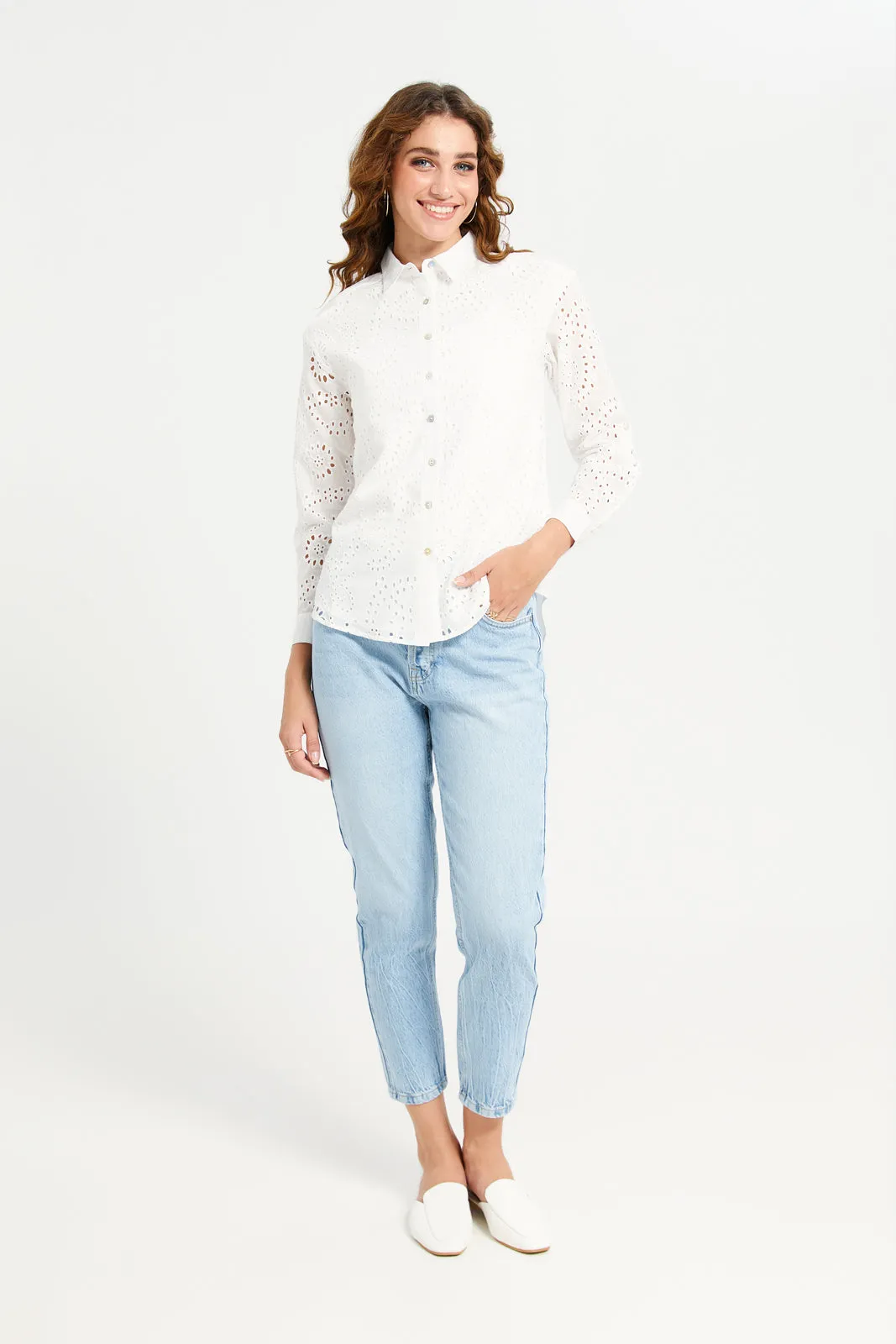 Women White Cutwork Shirt sold by Redtag product image thumbnail 2