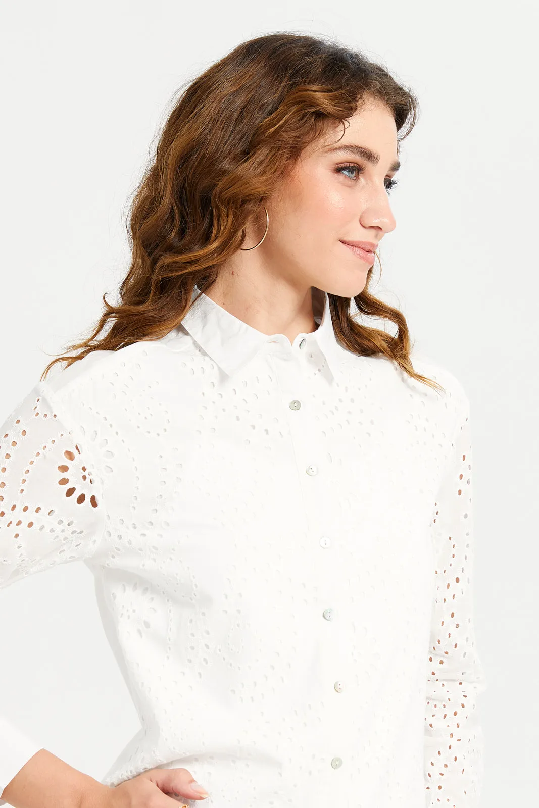 Women White Cutwork Shirt sold by Redtag product image thumbnail 4
