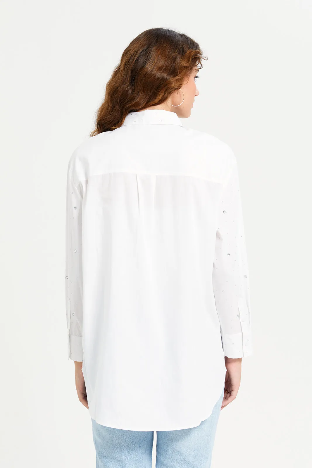 Women White Rhinestone Oversize Shirt sold by Redtag product image thumbnail 3