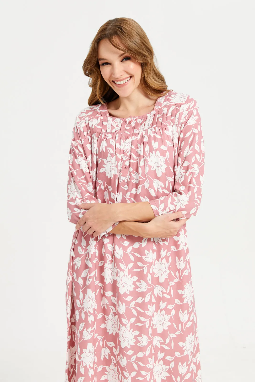 Women Pink Printed Front Frill Nightgown sold by Redtag product image thumbnail 2