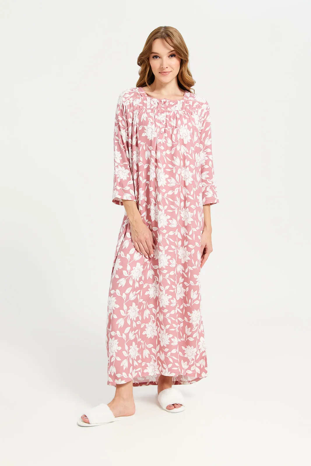 Women Pink Printed Front Frill Nightgown sold by Redtag product image thumbnail 3