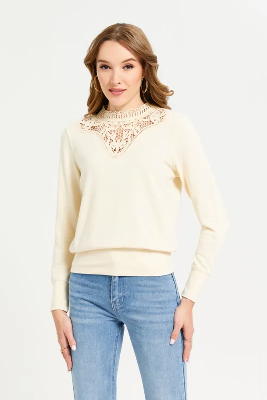 Women Beige Front Lace Sweatshirt sold by Redtag