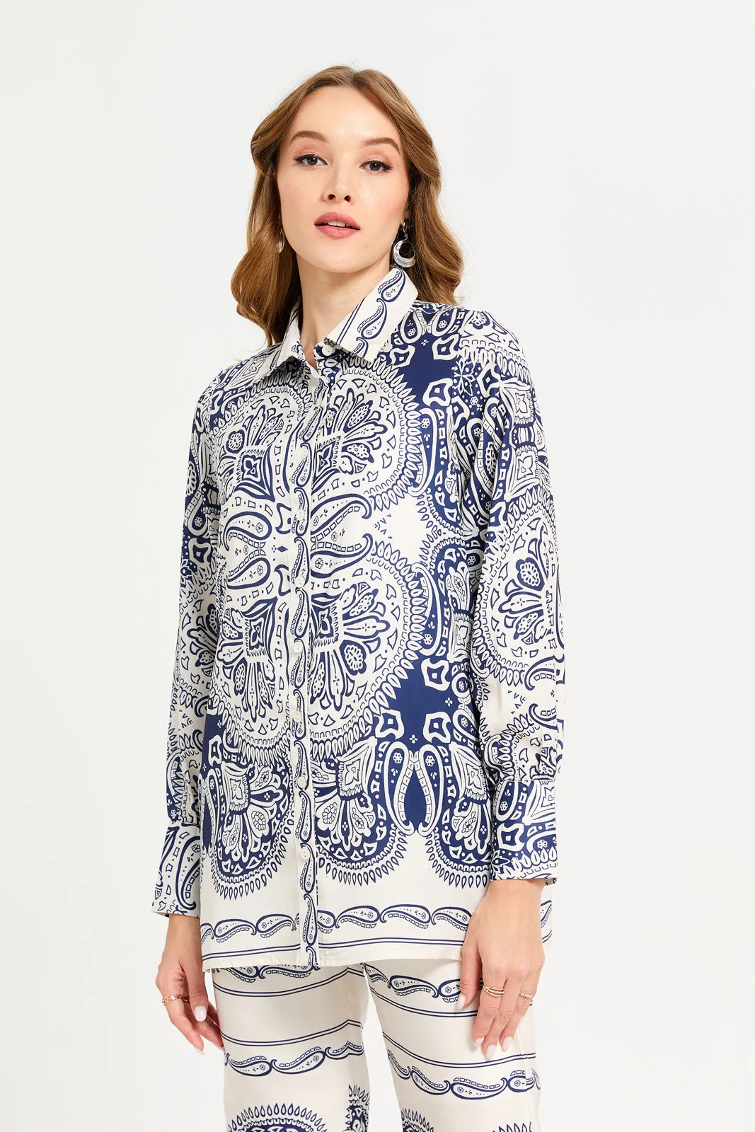 Women White Printed Collared Blouse sold by Redtag