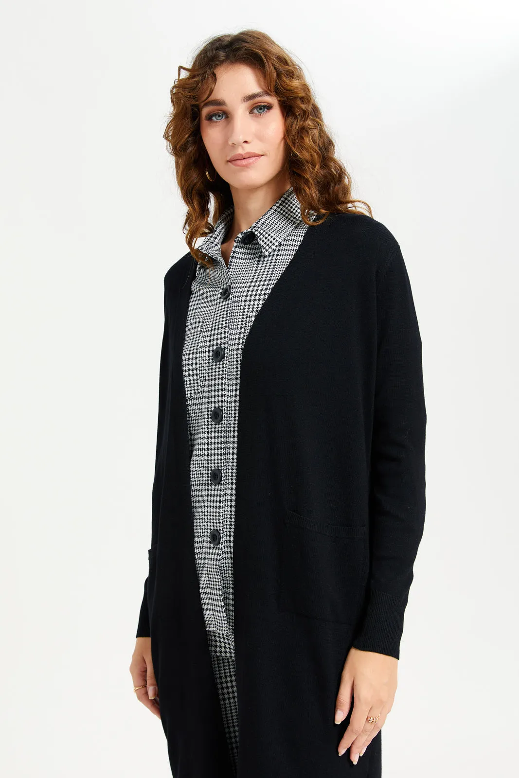 Women Black Plain Longline Cardigan sold by Redtag product image thumbnail 2