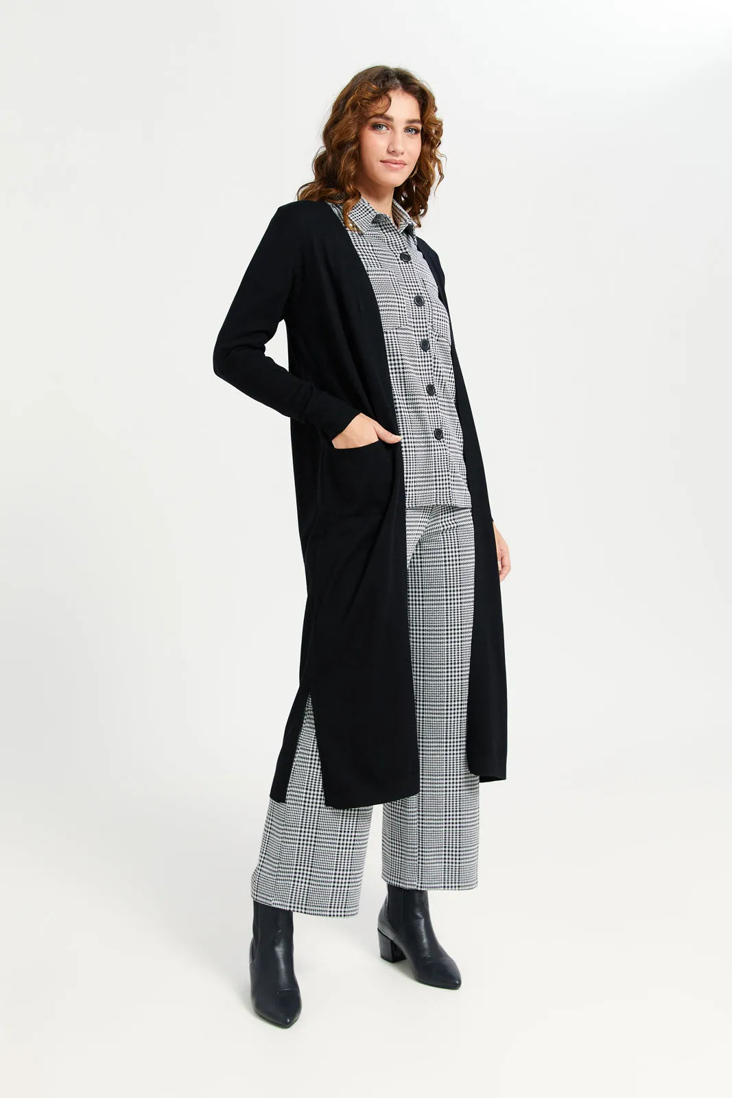 Women Black Plain Longline Cardigan sold by Redtag