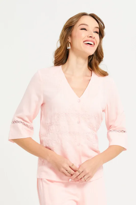 Women Pink Embroidered Blouse sold by Redtag