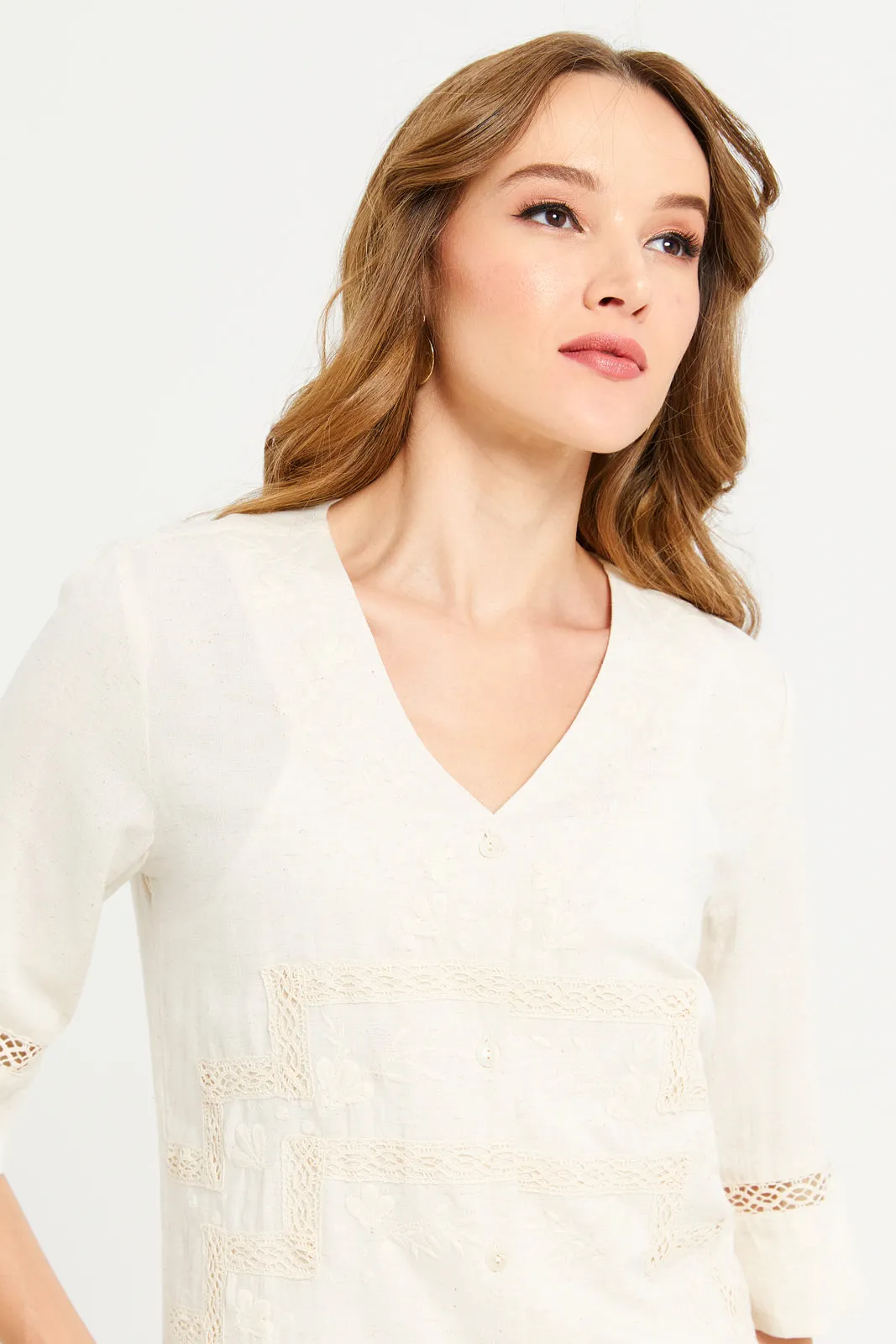 Women Beige Embroidered Blouse sold by Redtag product image thumbnail 4