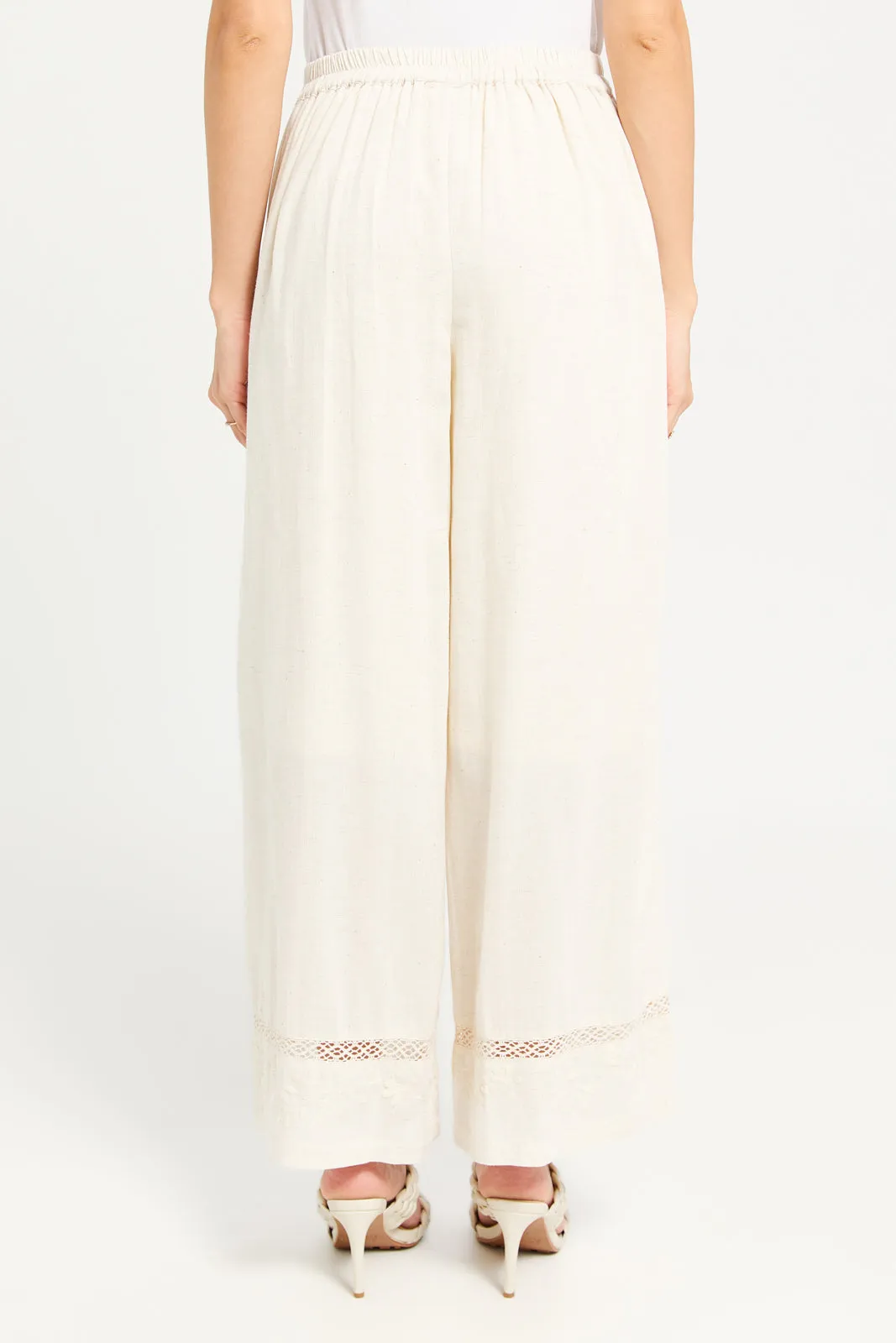 Women Beige Embellished Wide Leg Trouser sold by Redtag product image thumbnail 3