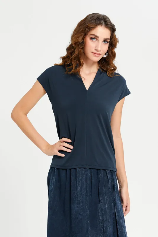 Women Navy Plain Drop Shoulder Jersey Top sold by Redtag