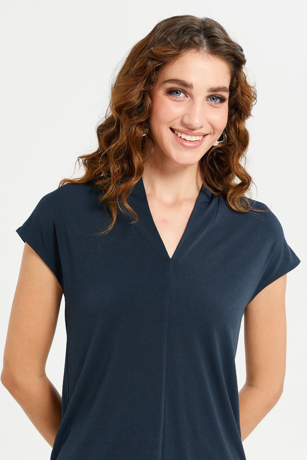Women Navy Plain Drop Shoulder Jersey Top sold by Redtag product image thumbnail 4