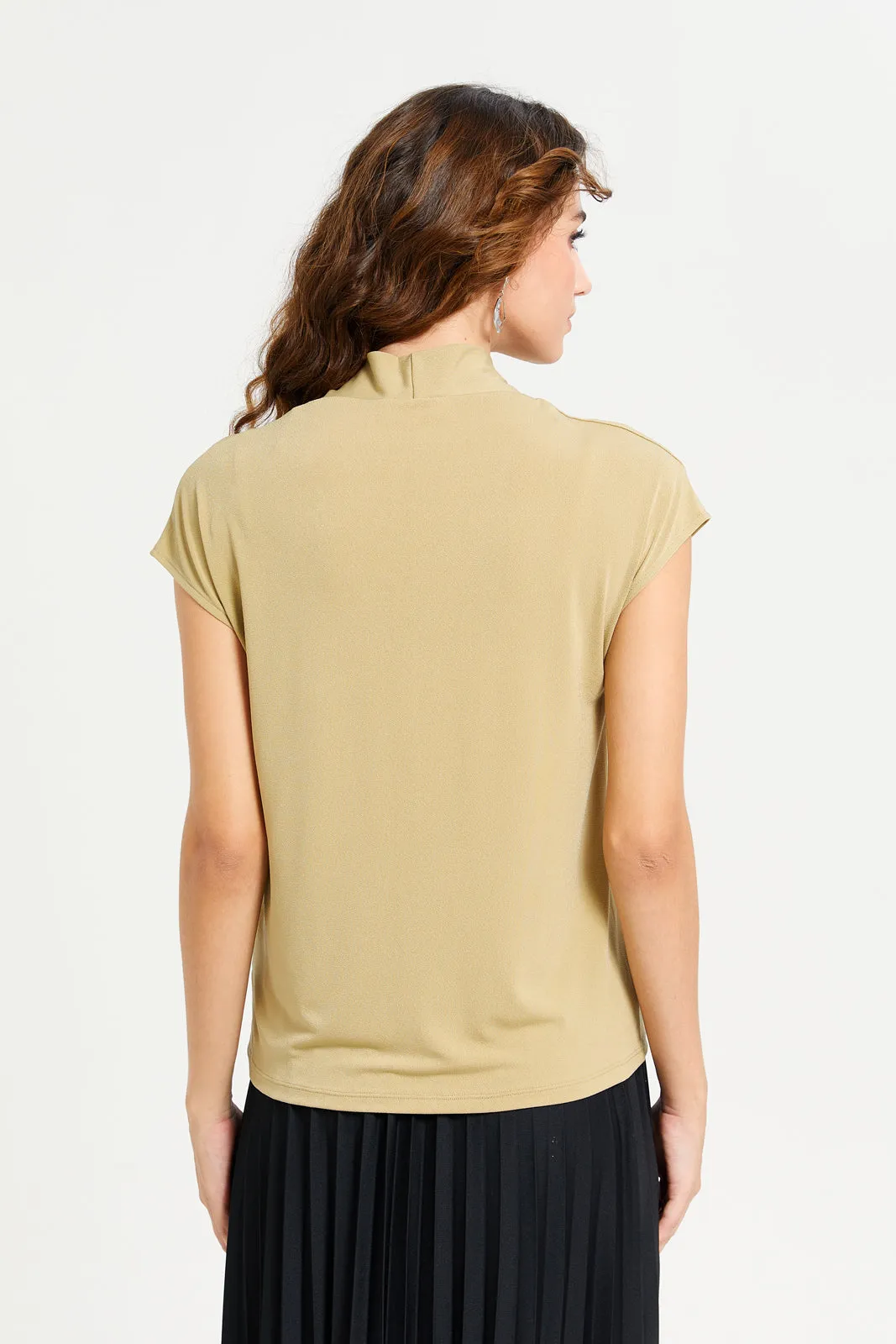 Women Beige Plain Drop Shoulder Jersey Top sold by Redtag product image thumbnail 3