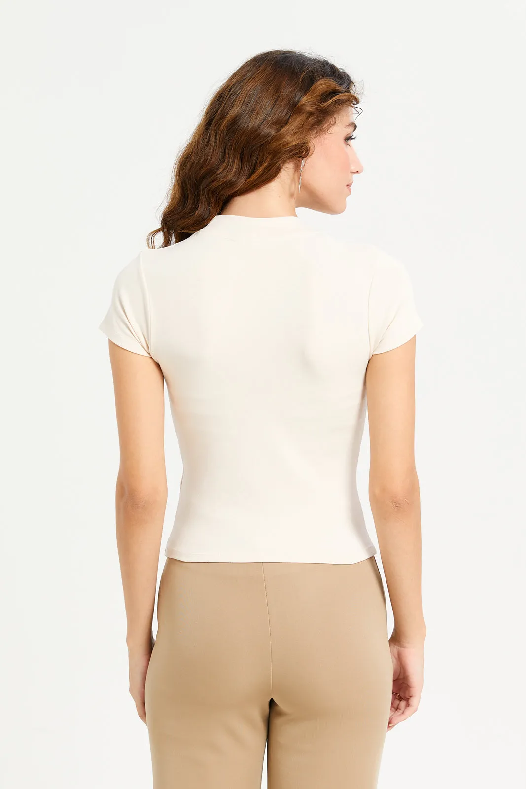 Women Beige Pearl High Neck Top sold by Redtag product image thumbnail 3