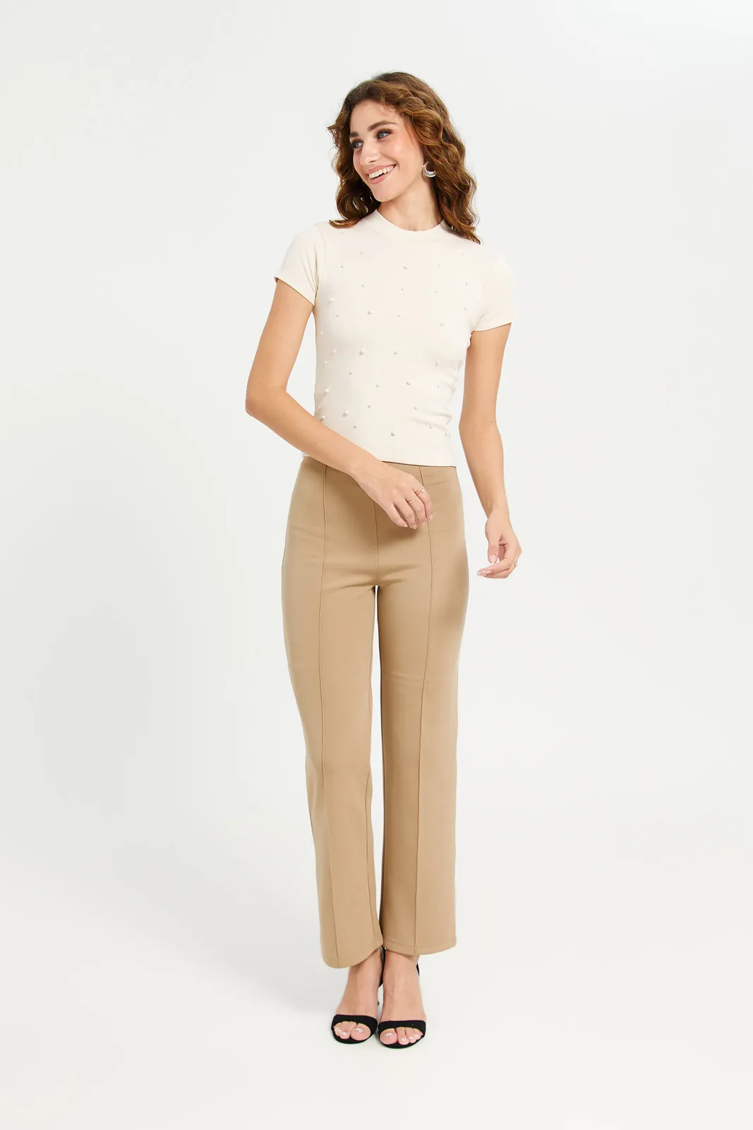 Women Beige Pearl High Neck Top sold by Redtag product image thumbnail 2