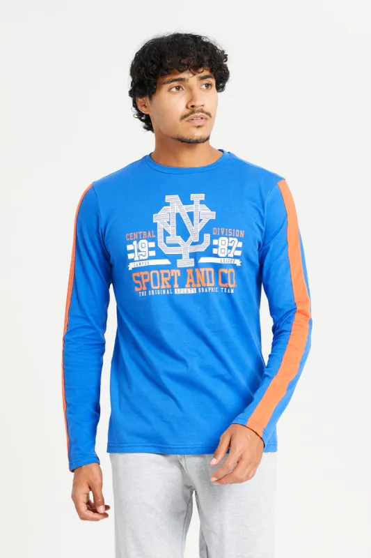 Men Blue Long Sleeve Printed T-shirt sold by Redtag