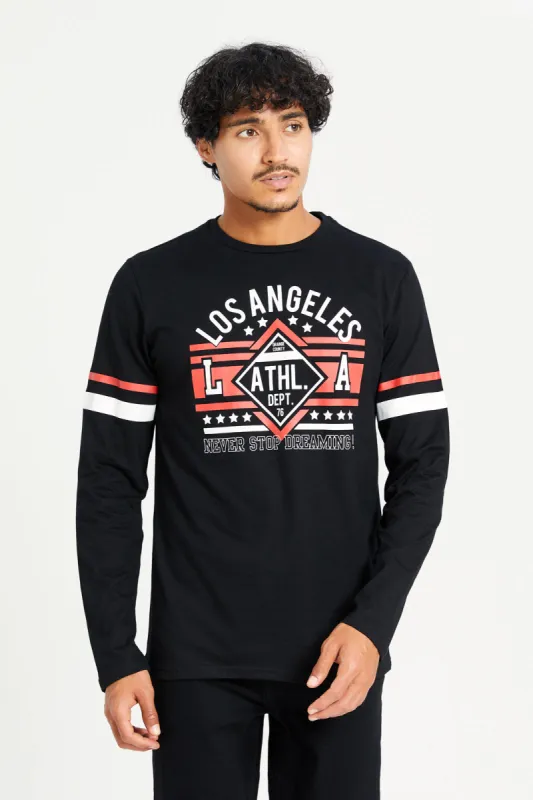 Men Black Printed Long Sleeve T-shirt sold by Redtag